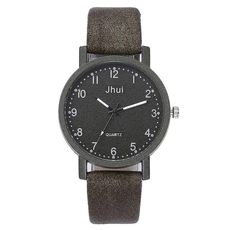 Jhui Relógio de pulso analógico feminino casual com pulseira de couro de quartzo