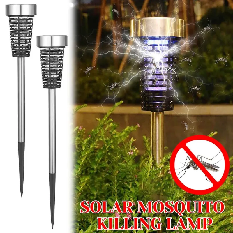 2pc movido a energia solar levou luz mosquito praga zapper assassinos de insetos lâmpada jardim