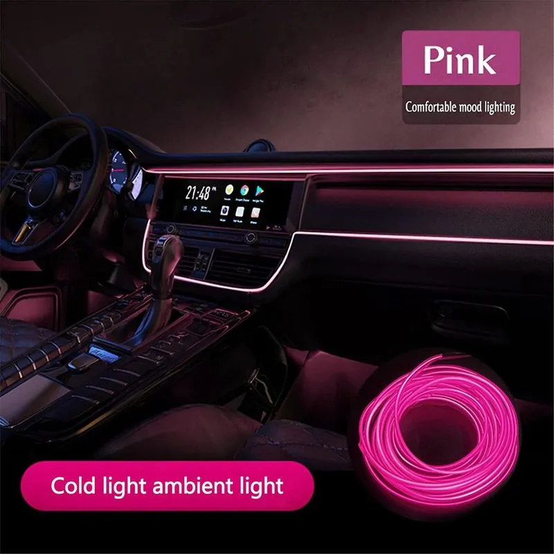Lâmpada de atmosfera de luz fria do carro Guia de luz interior Lâmpada de atmosfera conduzida El Linha luminosa 1 metro + 5v Usb Drive Universal Car Decorative Lamp