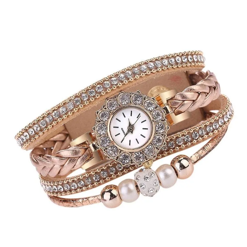 Relógios femininos moda vintage weave envoltório quartzo pulseira de relógio de pulso para senhoras