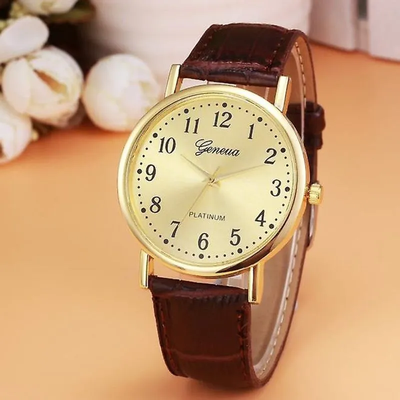 Relógio de pulso de quartzo de liga analógica de couro de design retro masculino feminino Bw