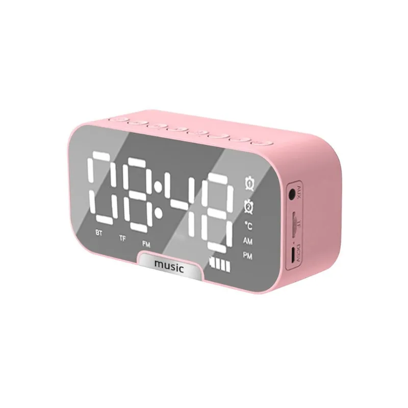 Espelho Led Despertador Digital Big Time Display Mesa Despertador Alto-falante Sem Fio Subwoofer Music Player Suporte Bluetooth