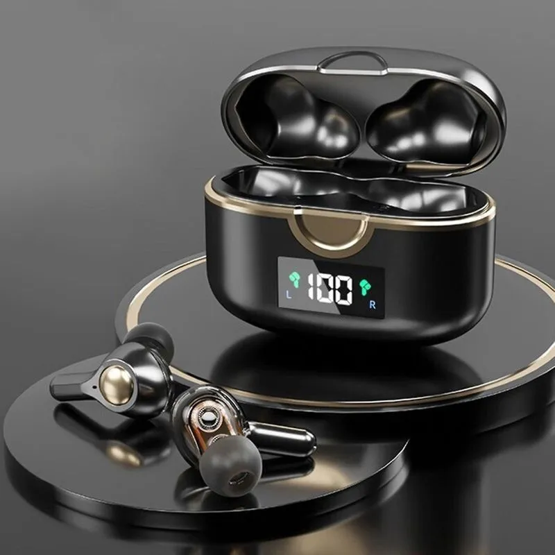 Fone de ouvido Bluetooth com subwoofer de quatro alto-falantes com anel duplo com visor giratório