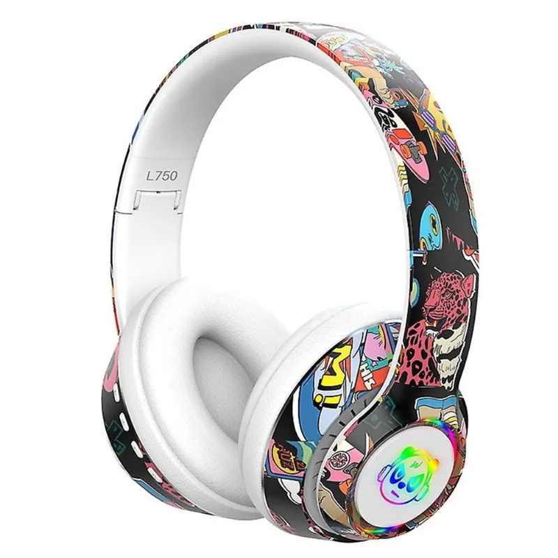 Fone de ouvido Bluetooth Headset Cool Graffiti Led Fone de ouvido emissor de luz pode ser inserido no cartão Computador móvel Universal