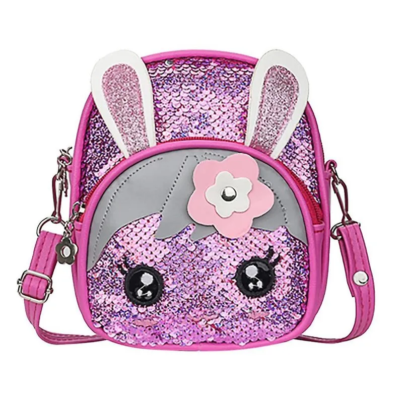 Novas crianças piscando lantejoulas mochila moda selvagem bonito coelho orelha mochila