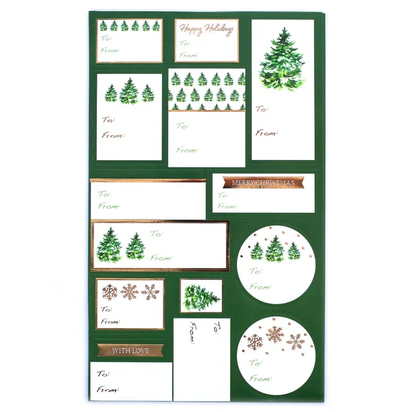 Green Trees Holiday Gift Labels Pack of 13