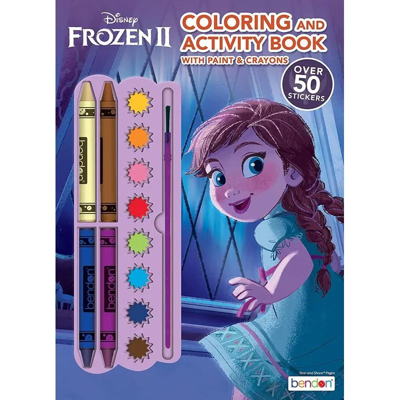 Disney Frozen 2 128 Páginas Color and Paint Activity Book com 8 tintas, 4 lápis de cor e adesivos 45818 Bendon