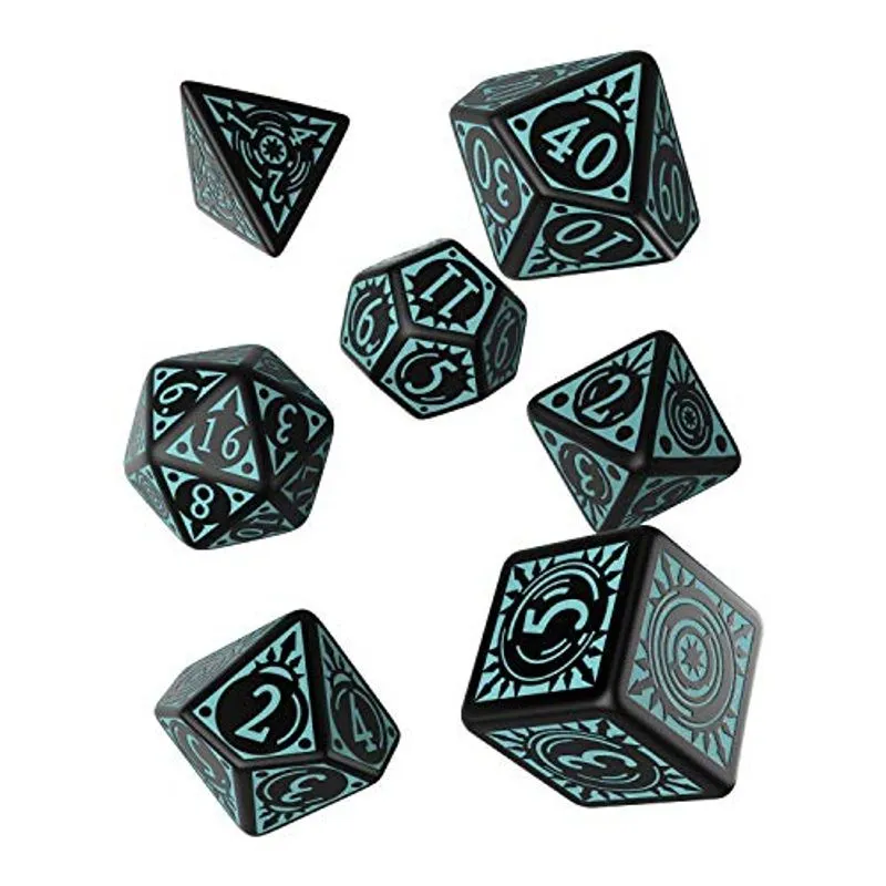 Q Workshop Pathfinder Iron Gods Rpg Ornamented Dice Set 7 Polyhedral Pieces Black, Standard (15mm - 17mm)