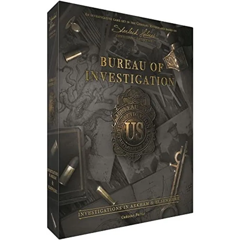 Bureau of Investigation: Investigações em Arkham & Elsewhere Board Game Jogo de mistério cooperativo para adultos e adolescentes Idades a mais de 14 anos 1-8 Jogadores Avg. Playtime 120-240 Mins Feito