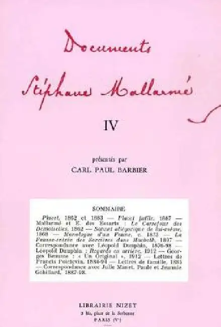 Documents Stephane Mallarme IV Paperback