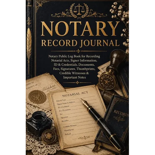 Notary Record Journal: Notary Public Log Book for Recording Notarial Acts, Signer Information, ID & Credentials, Documents, Fees, Signatures, Thumbpri - Paperback