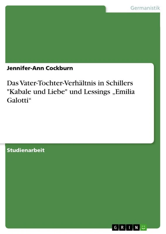 Das Vater-Tochter-Verhältnis in Schillers "Kabale und Liebe" und Lessings "Emilia Galotti"