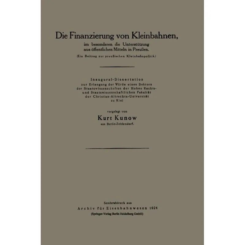 Die Finanzierung Von Kleinbahnen