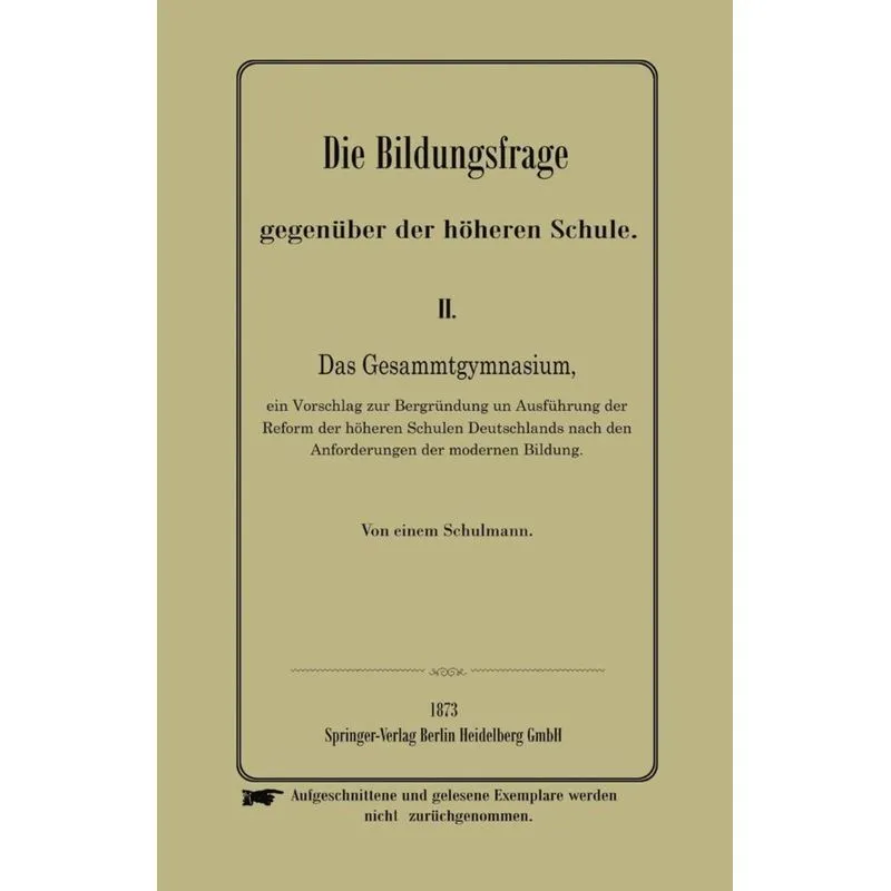 Die Bildungsfrage Gegenuber Der Hoheren Schule