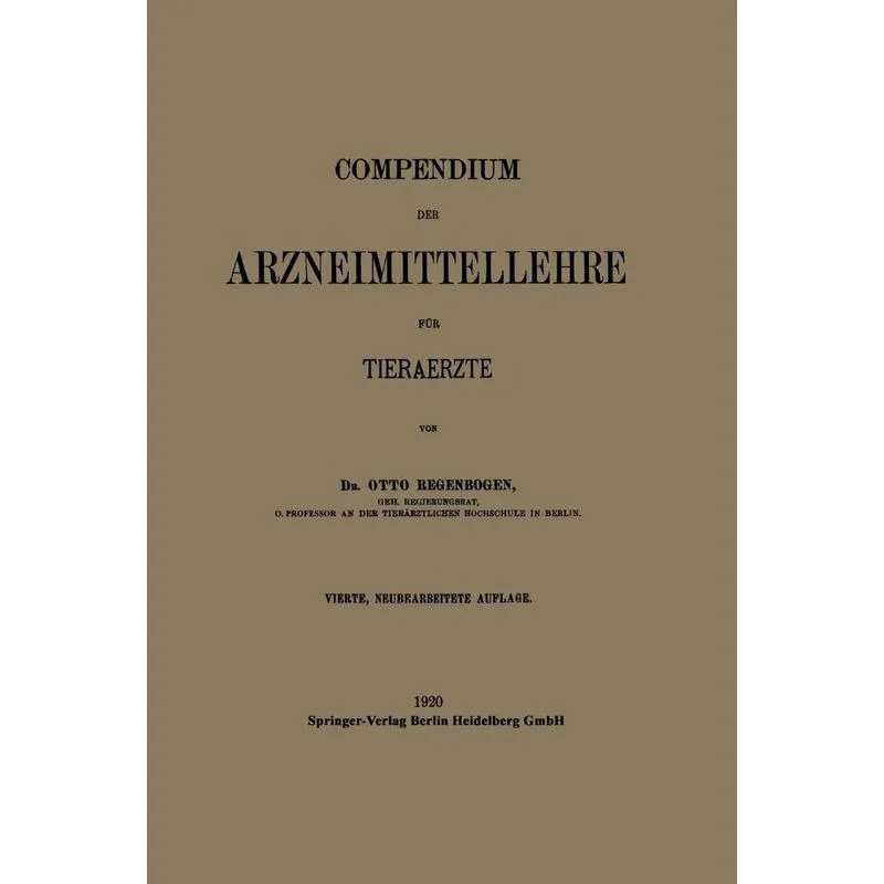 Compendium Der Arzneimittellehre Fur Tieraerzte