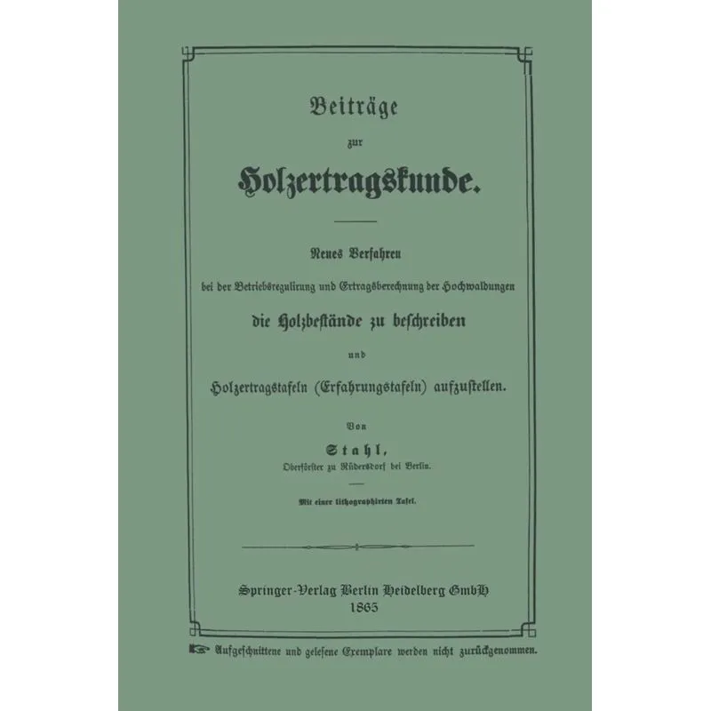 Beitrage Zur Holzertragskunde