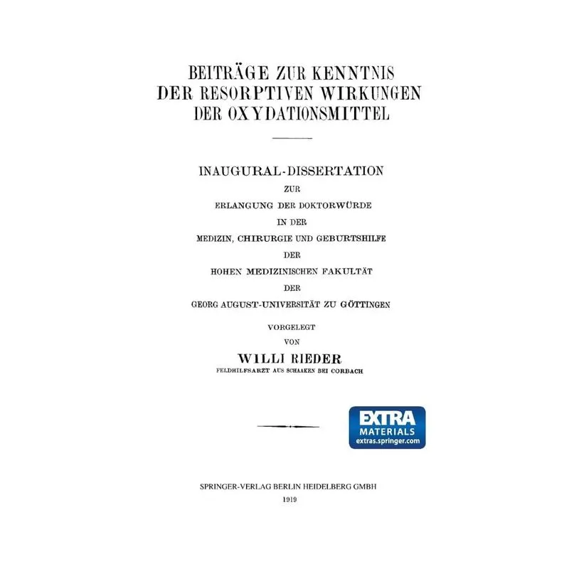 Beitrage Zur Kenntnis Der Resorptiven Wirkungen Der Oxydationsmittel