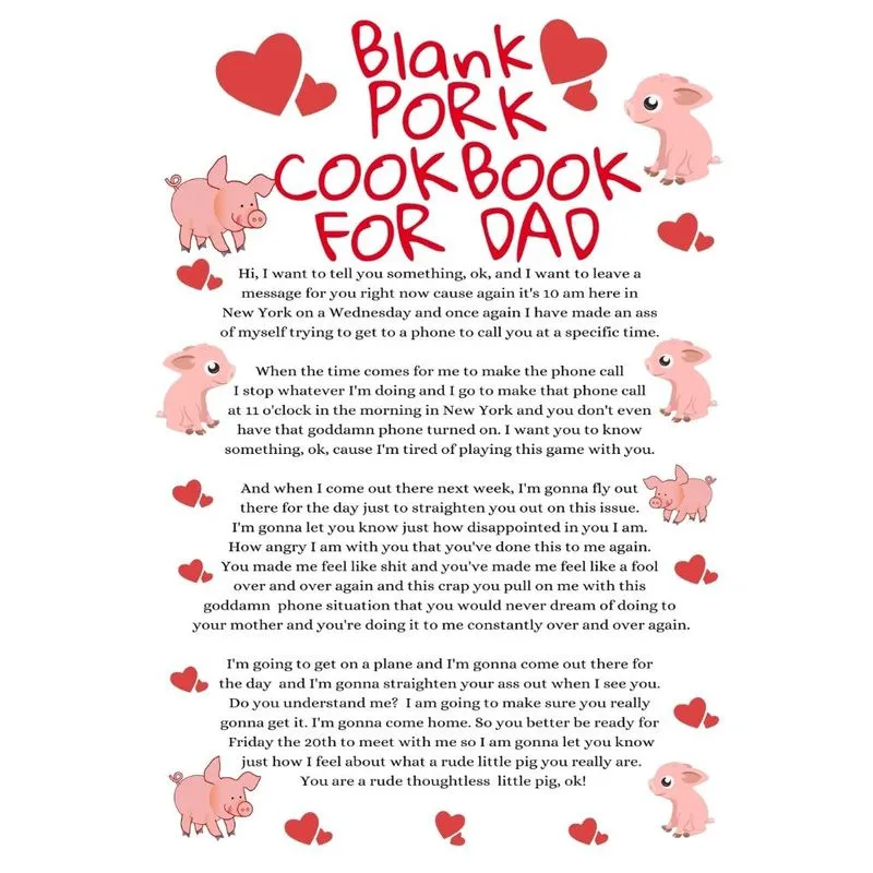 Blank Pork Cookbook For Dad
