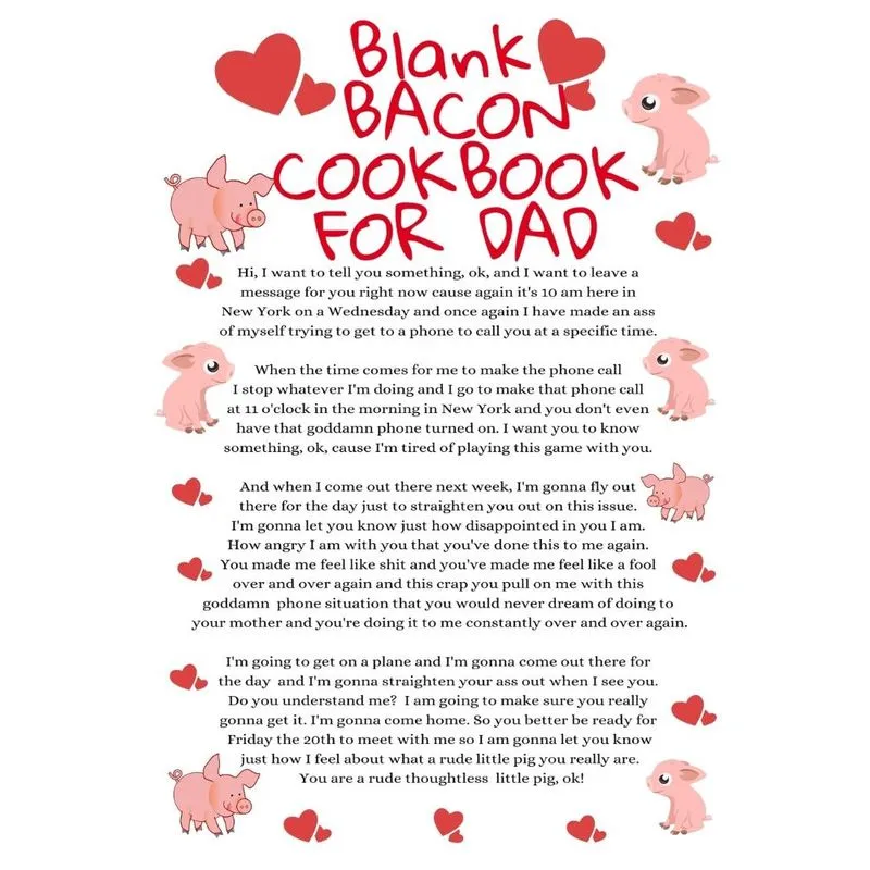 Blank Bacon Cookbook For Dad