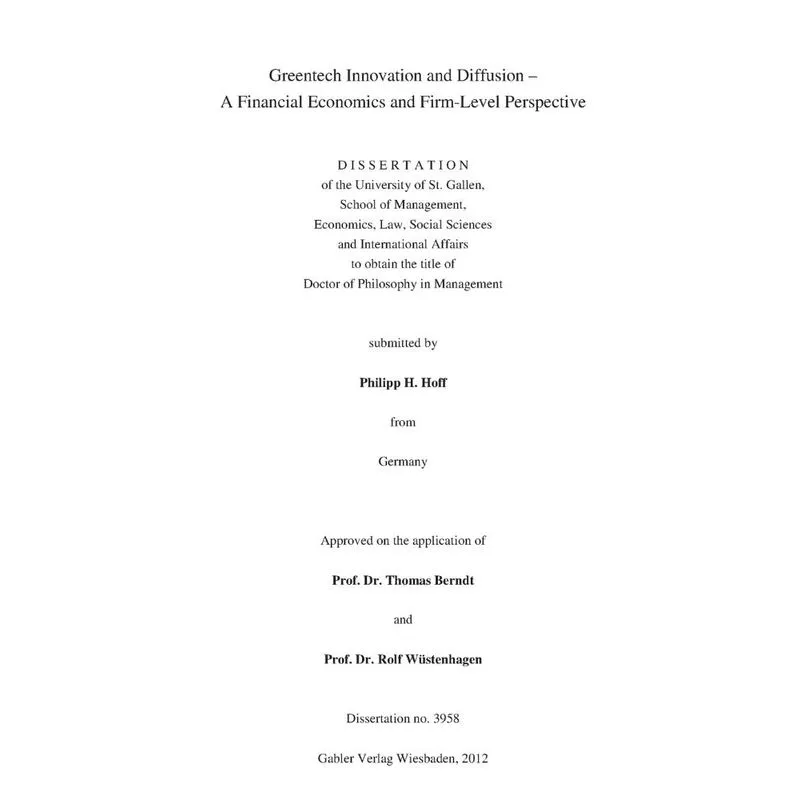 Greentech Innovation and Diffusion