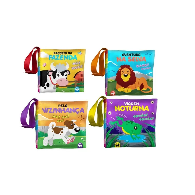 Kit 4 Livro De Pano Educativo Animais Bebe Feliz (Temas) Kit 4 Livro De Pano Educativo Animais Bebe Feliz (Temas)