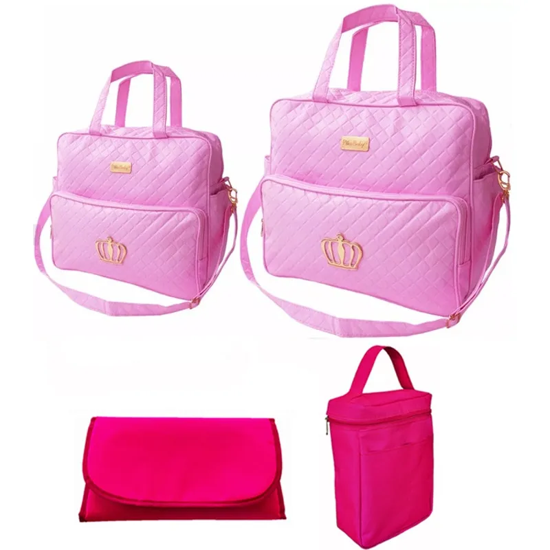 Kit Bolsa Bebê Rosa Trocador E Porta Mamadeira Pmt72