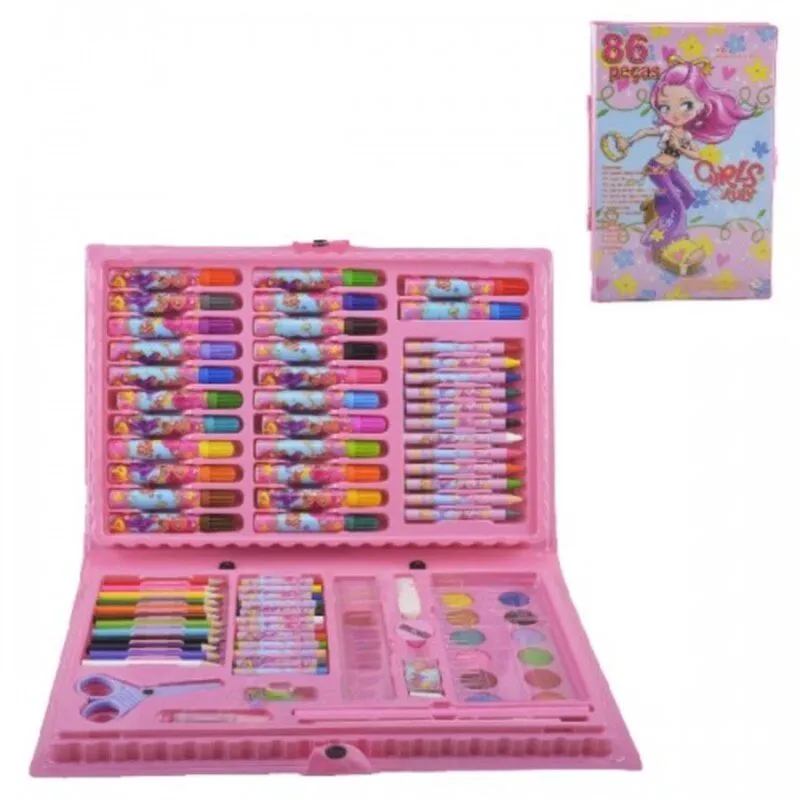 Estojo Maleta Escolar Kit 86 peças ROSA Menina