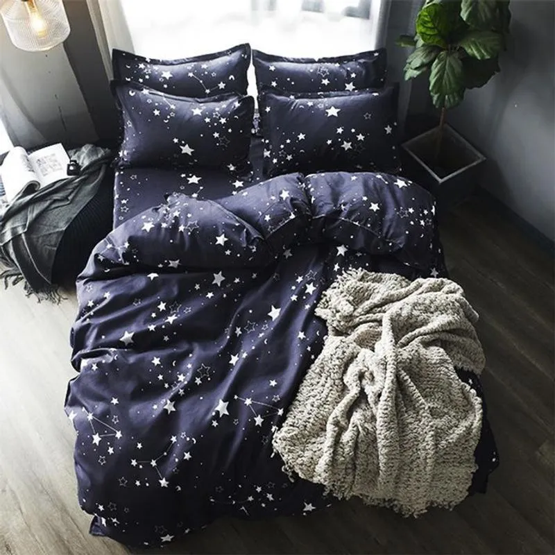 Jogo De Cama Solteiro King Star Black 6 Peças Com Edredom