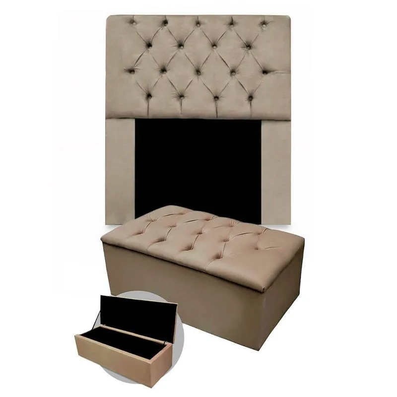 Kit Cabeceira + Calçadeira Baú Mirage Solteiro 100cm Suede - Ecotec Decor