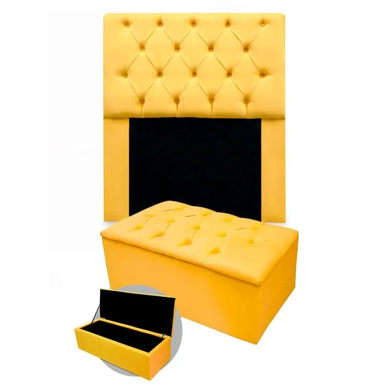 Kit Cabeceira + Calçadeira Baú Mirage Solteiro 100cm Suede - Ecotec Decor