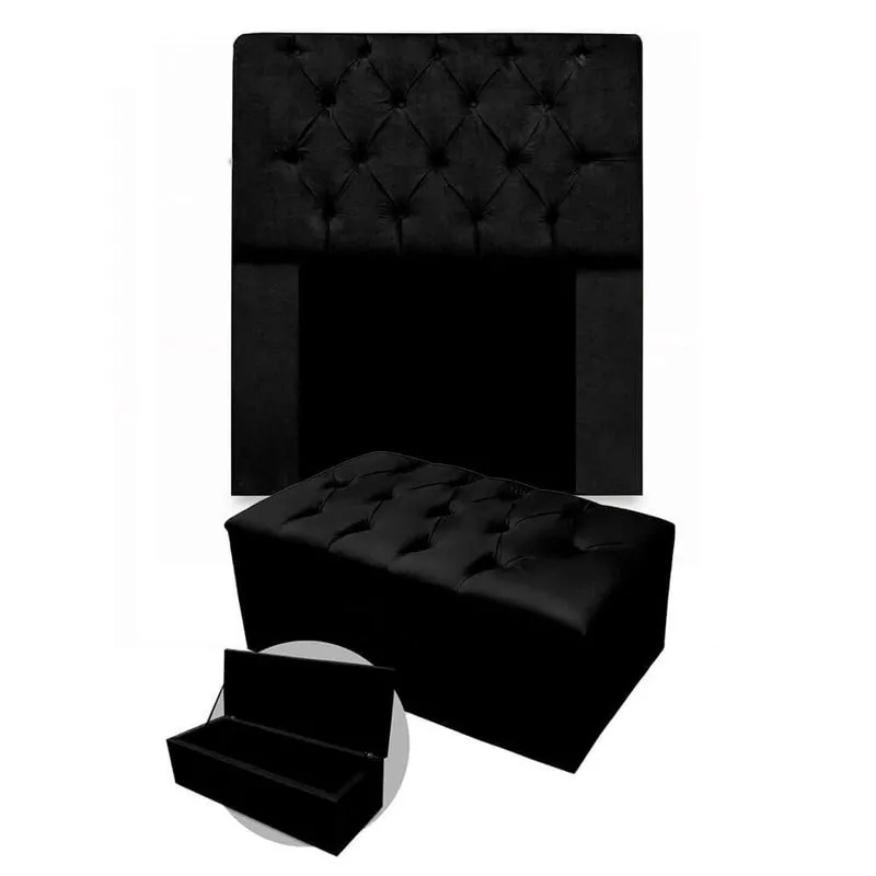 Kit Cabeceira + Calçadeira Baú Mirage Solteiro 100cm Suede - Ecotec Decor