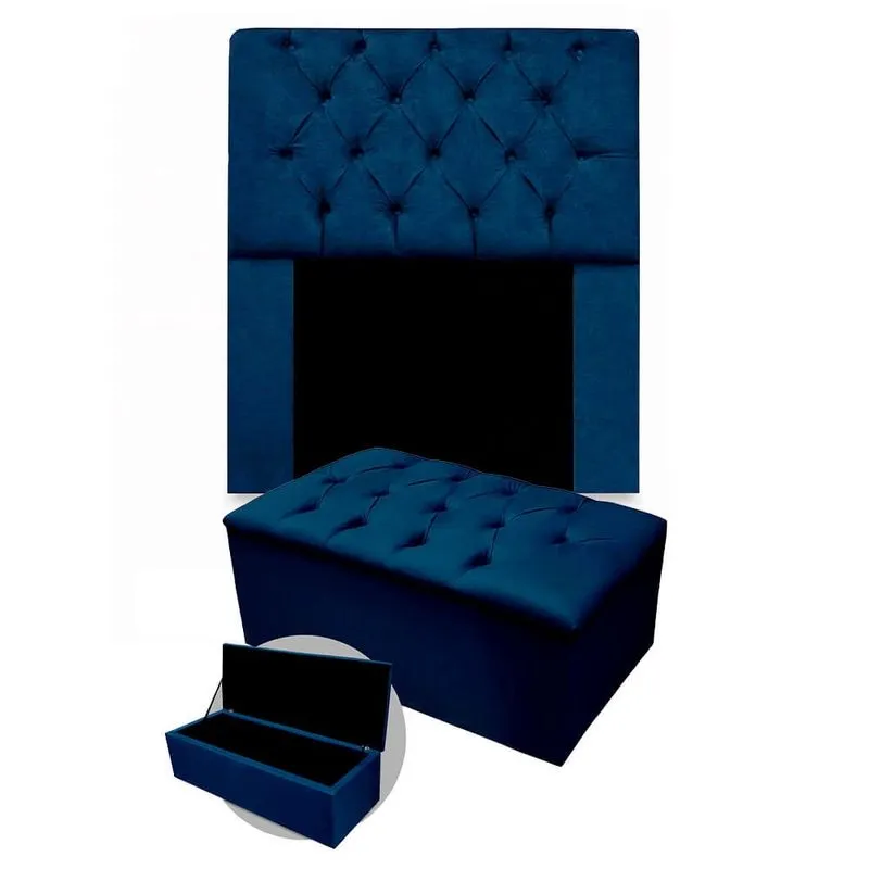 Kit Cabeceira + Calçadeira Baú Mirage Solteiro 100cm Suede - Ecotec Decor