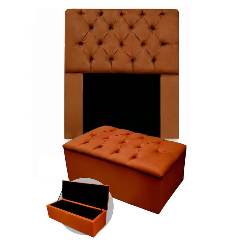 Kit Cabeceira + Calçadeira Baú Mirage Solteiro 120cm Suede - Ecotec Decor
