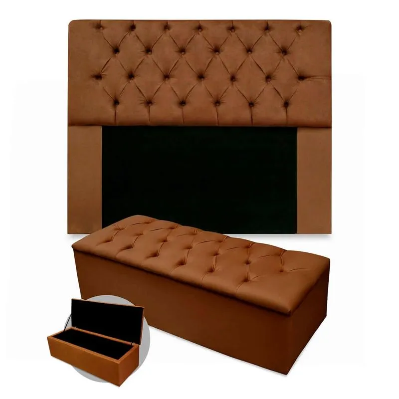 Kit Cabeceira + Calçadeira Baú Mirage Queen Size 160cm Suede - Ecotec Decor