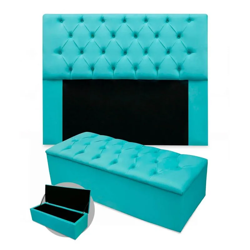 Kit Cabeceira + Calçadeira Baú Mirage Queen Size 160cm Suede - Ecotec Decor