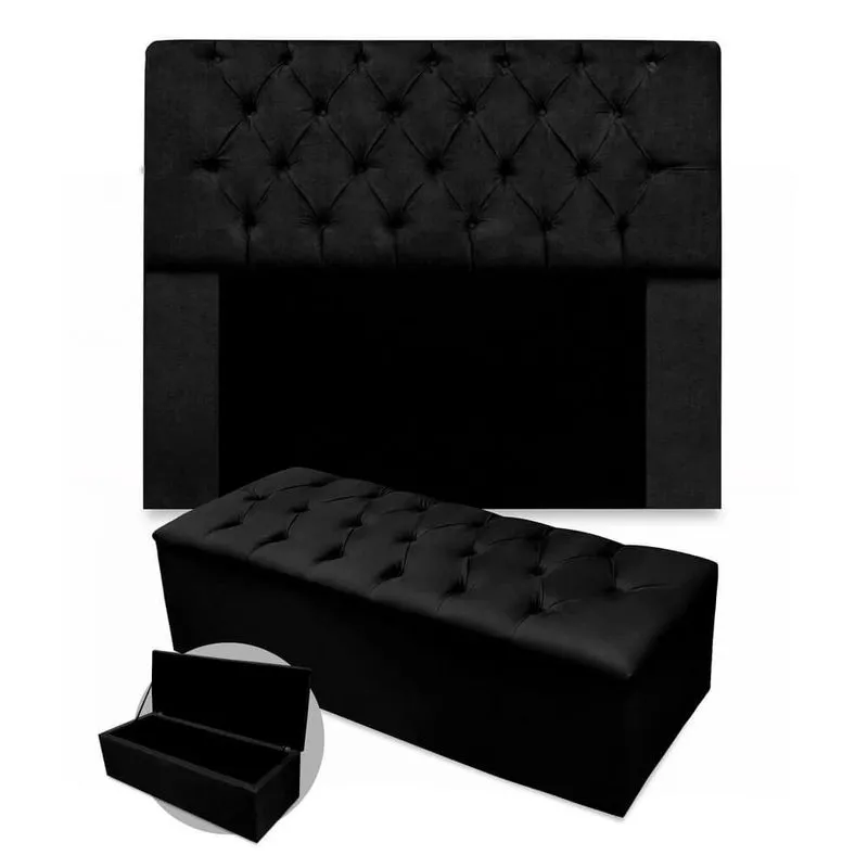 Kit Cabeceira + Calçadeira Baú Mirage Queen Size 160cm Suede - Ecotec Decor