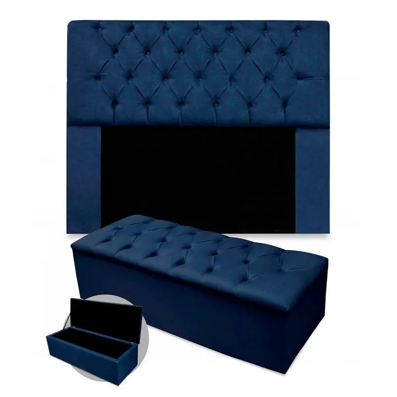 Kit Cabeceira + Calçadeira Baú Mirage Queen Size 160cm Suede - Ecotec Decor