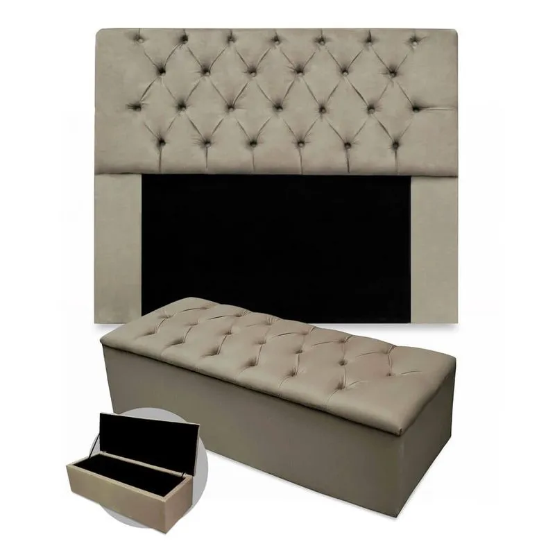 Kit Cabeceira + Calçadeira Baú Mirage King Size 195cm Suede - Renascer Decor