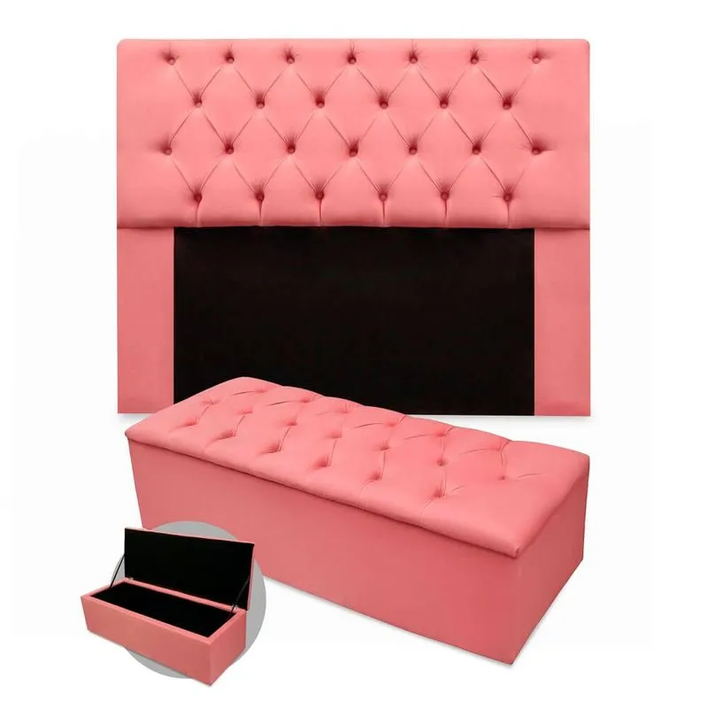 Kit Cabeceira + Calçadeira Baú Mirage King Size 195cm Suede - Renascer Decor