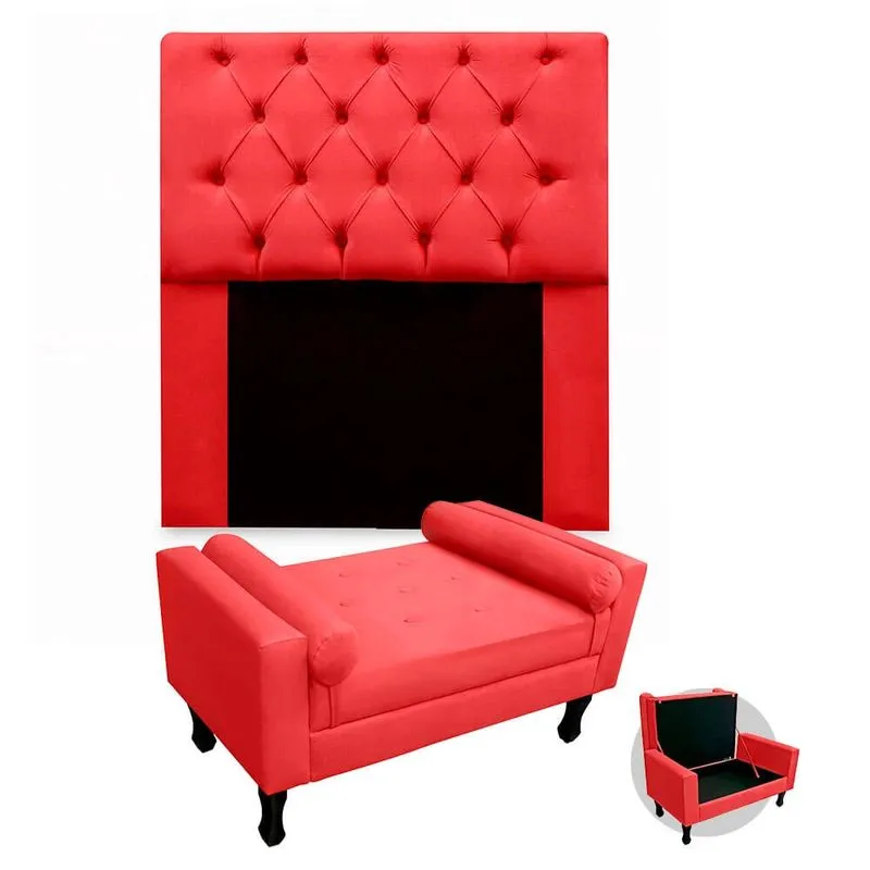Kit Recamier Sofá Calçadeira Divã Félix 100 cm e Cabeceira Estofada Lady 100 cm Para Cama Box Solteiro Suede