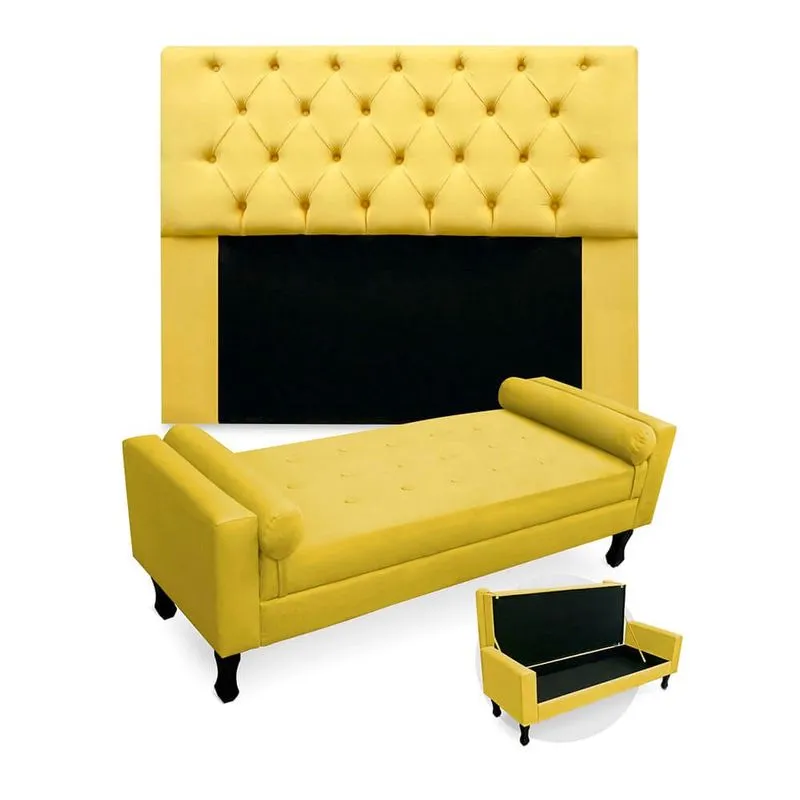 Kit Recamier Sofá Calçadeira Divã Félix 195 cm e Cabeceira Estofada Lady 195 cm Para Cama Box King Size Suede Vermelho