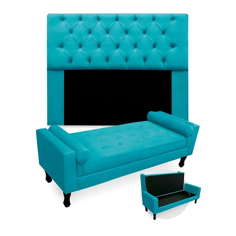 Kit Cabeceira Mirage + Calçadeira Baú Felix King Size 195cm Suede - Ecotec Decor