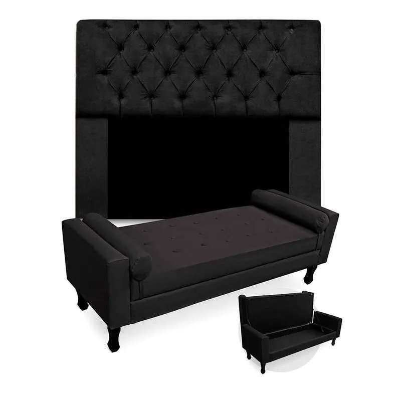 Kit Recamier Sofá Calçadeira Divã Félix 195 cm e Cabeceira Estofada Lady 195 cm Para Cama Box King Size Suede Vermelho