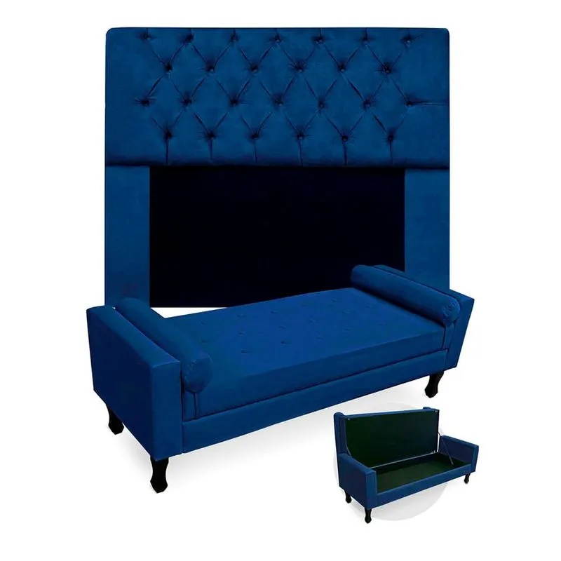 Kit Recamier Sofá Calçadeira Divã Félix 195 cm e Cabeceira Estofada Lady 195 cm Para Cama Box King Size Suede Vermelho
