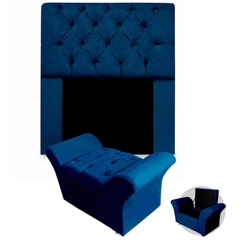 Kit Cabeceira Mirage + Calçadeira Baú Veneza Solteiro 90cm Suede - Renascer Decor