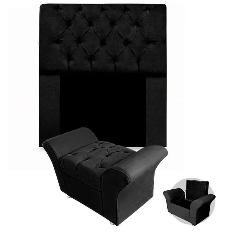 Kit Cabeceira Mirage + Calçadeira Baú Veneza Solteiro 100cm Suede - Ecotec Decor