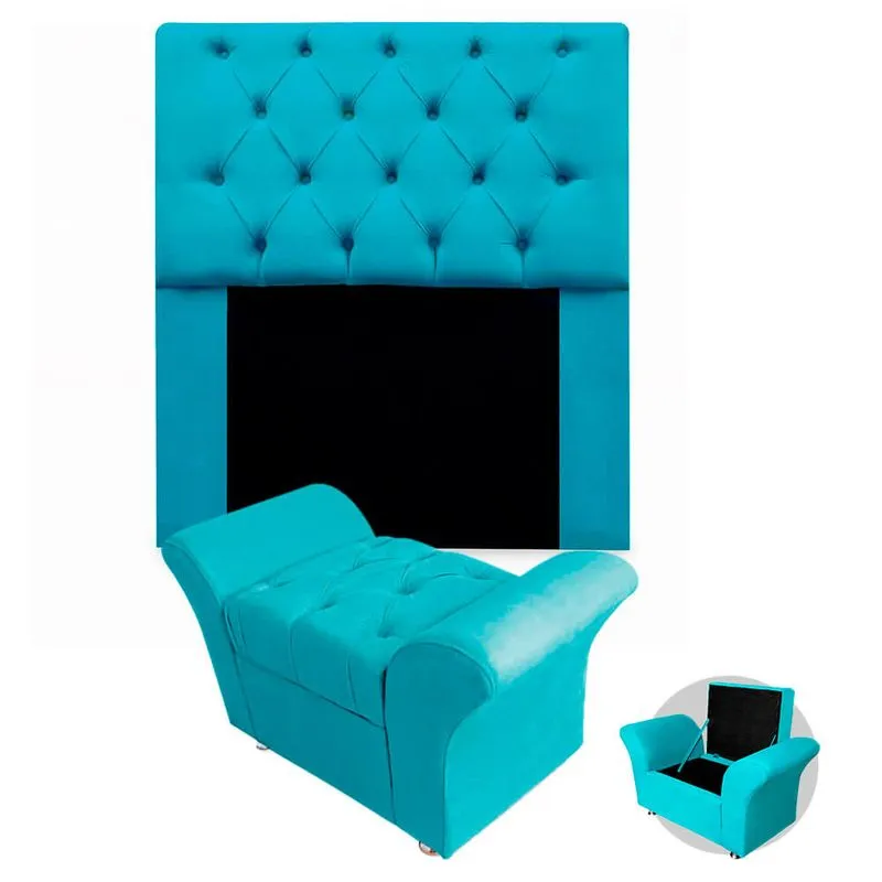 Kit Cabeceira Mirage + Calçadeira Baú Veneza Solteiro 120cm Suede - Ecotec Decor
