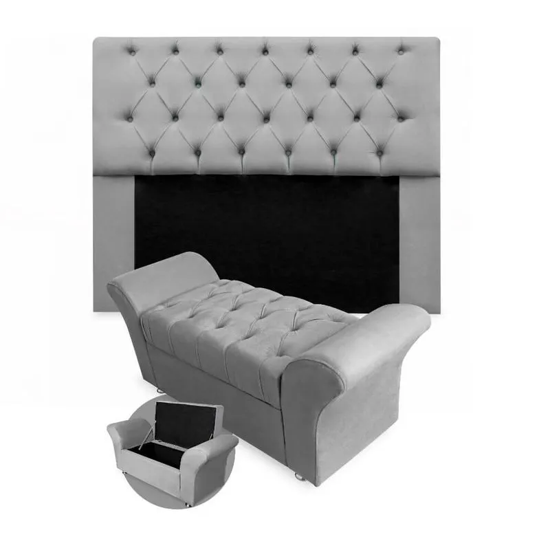 Kit Cabeceira Mirage + Calçadeira Baú Veneza Queen Size 160cm Suede - Renascer Decor