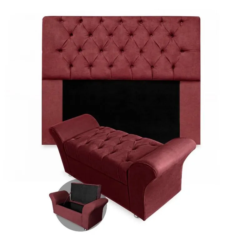 Kit Cabeceira Mirage + Calçadeira Baú Veneza King Size 195cm Suede - Renascer Decor