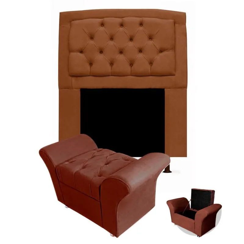 Kit Cabeceira Geovana + Calçadeira Baú Veneza Solteiro 100cm Suede - Ecotec Decor